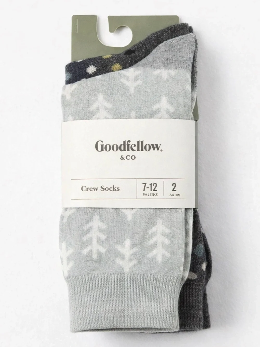 Goodfellow Crew Socks 2 Pack Mens 7-12 Gray Pattern Casual Dress Socks NWT